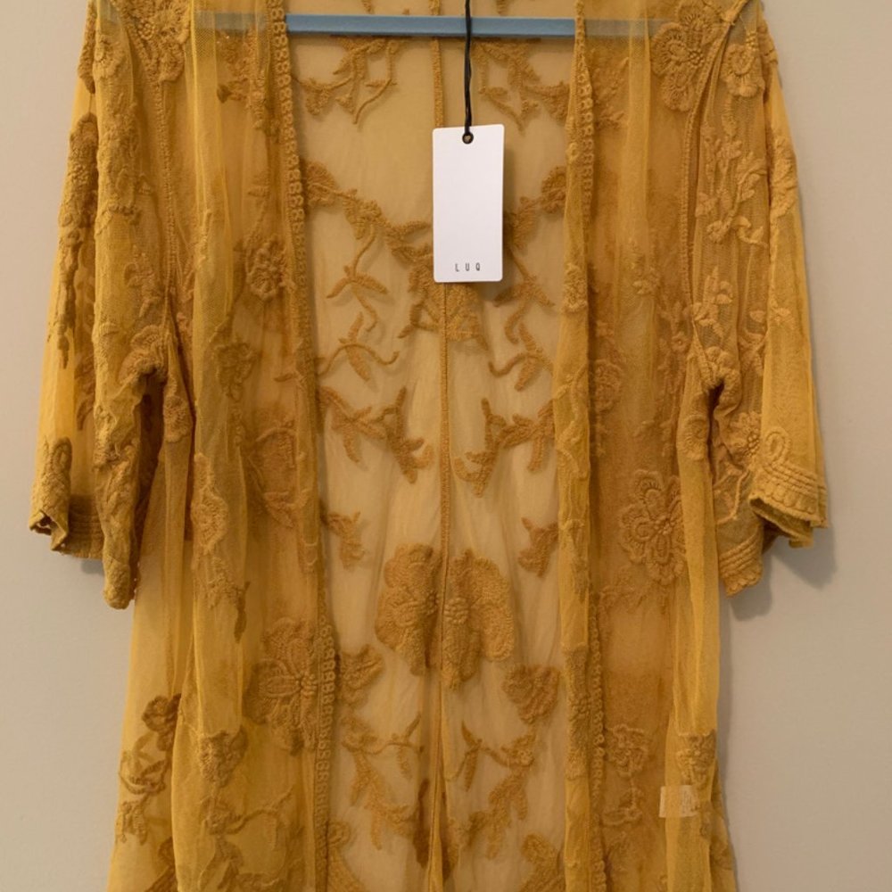 Brand New w/tags- LUQ Lace Kimono, Mustard Yellow